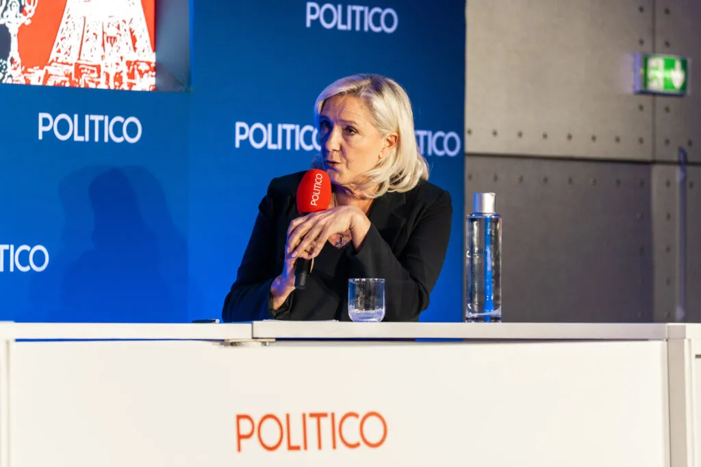 Marine Le Pen addresses the Playbook Paris Live audience