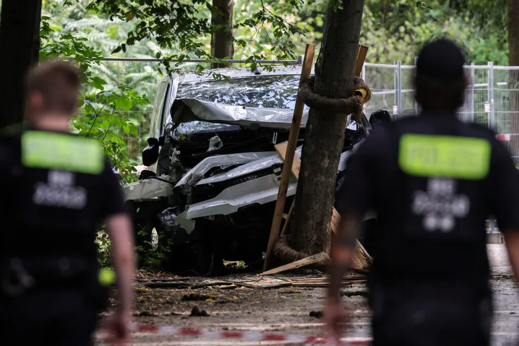 Police near a white van used in the attack