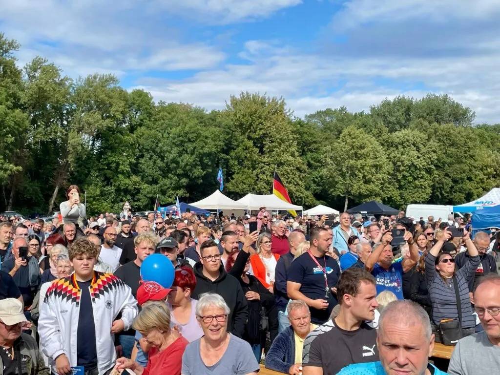 Crowd listening to a speech in Merseburg