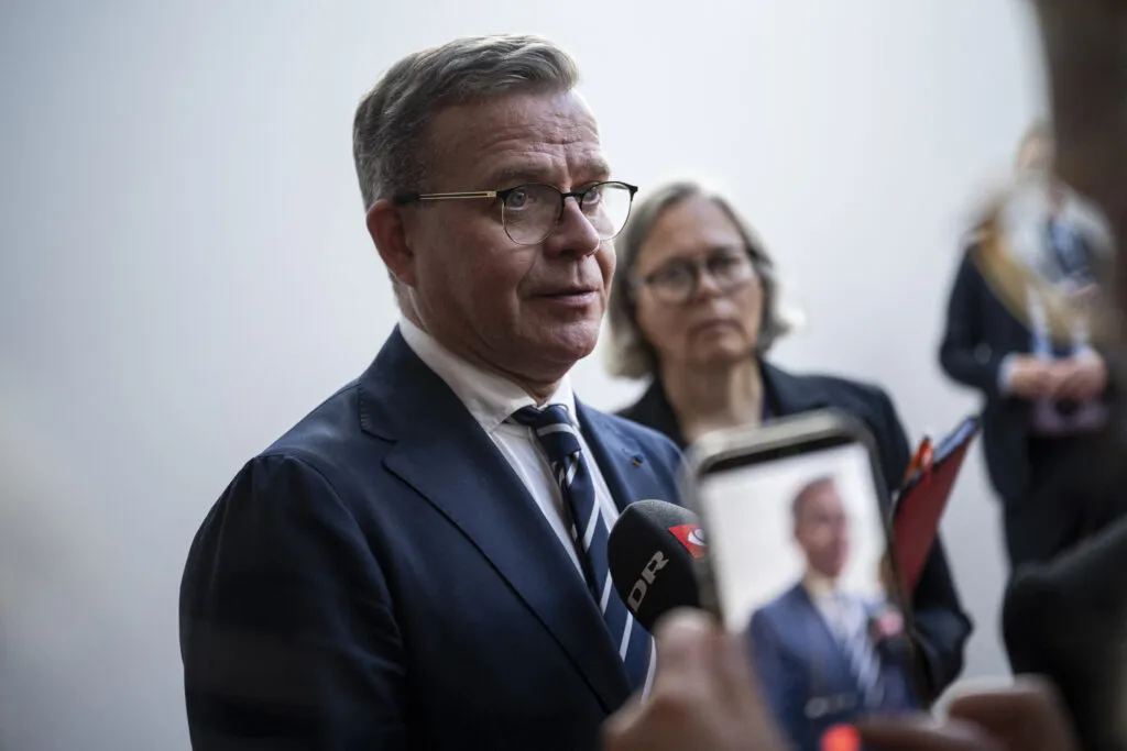 Finnish prime minister at a press event