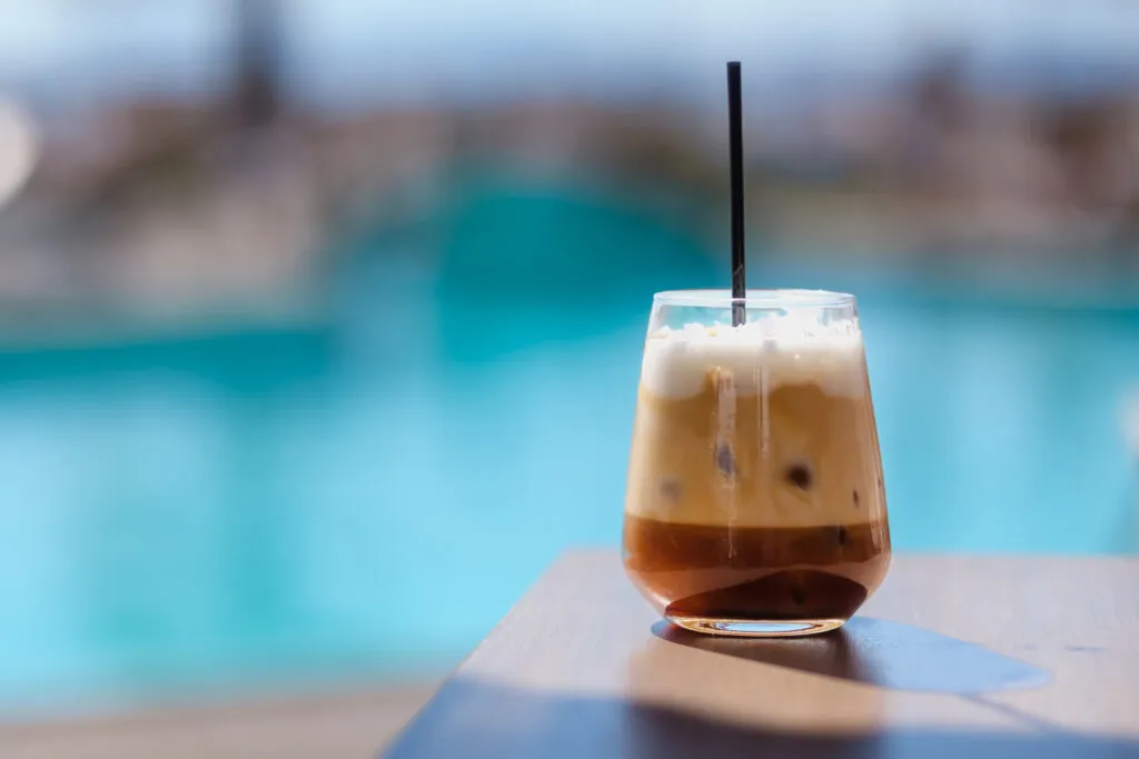 An iced Greek freddo cappuccino