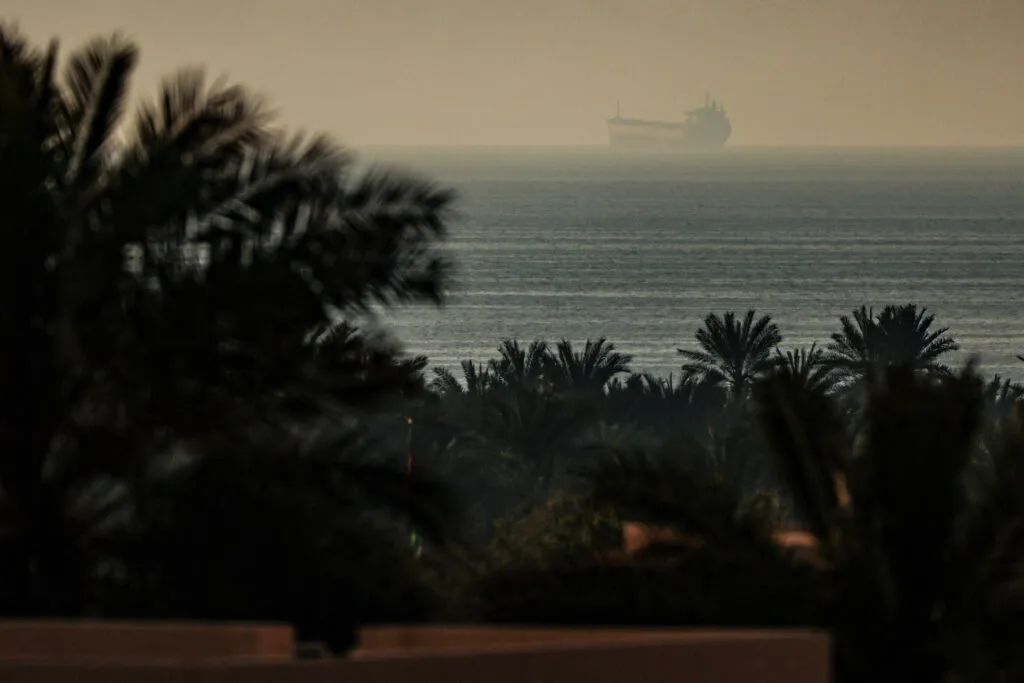 A tanker passes through the Strait of Hormuz on Feb. 25, 2026.